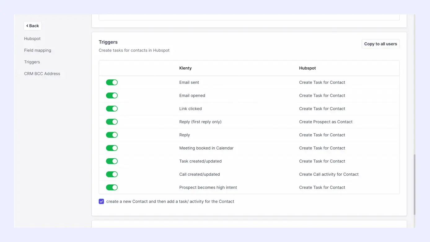 Synchronization of Klenty and HubSpot