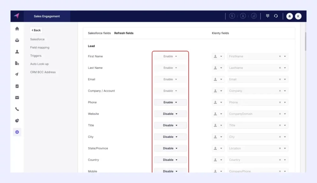 map all lead information to klenty