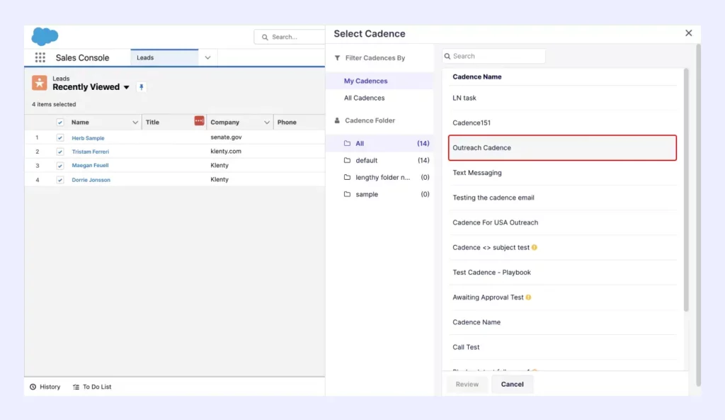 select outreach cadence