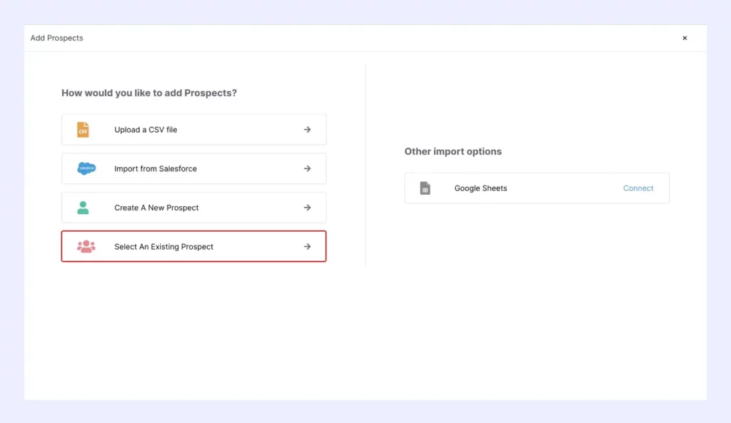 select an existing prospects