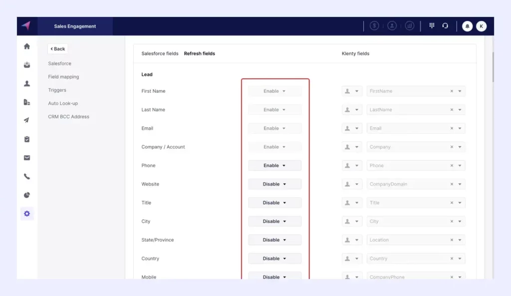 Map Salesforce Fields to Klenty