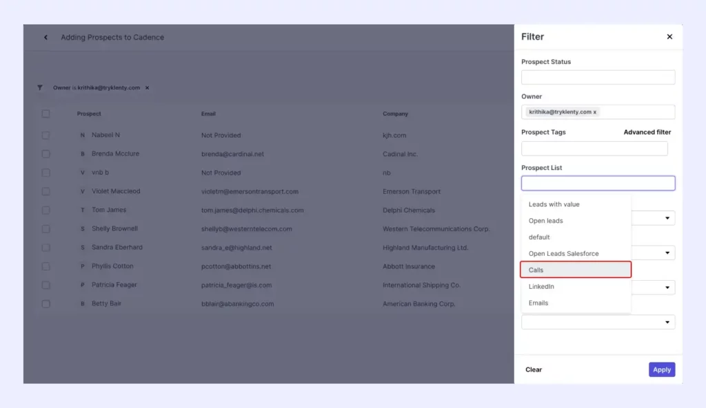 select list to import in the cadence