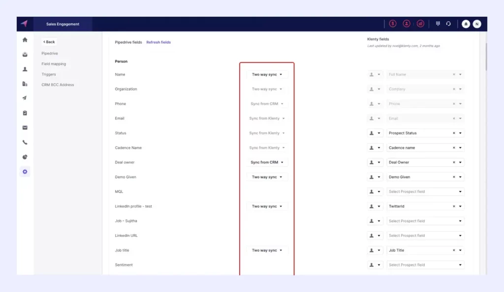 map pipedrive fields to klenty