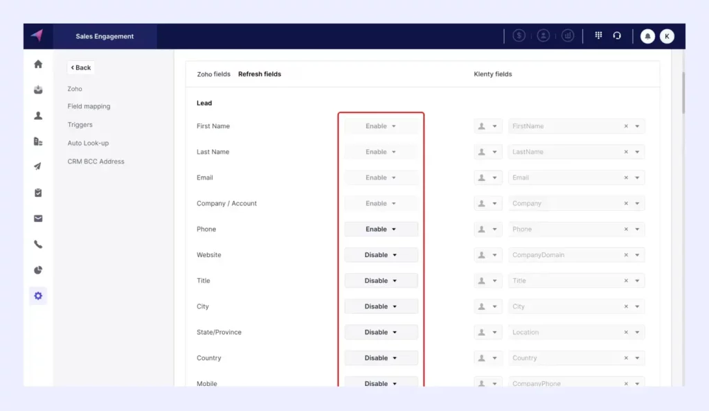 Map Zoho CRM Fields to Klenty