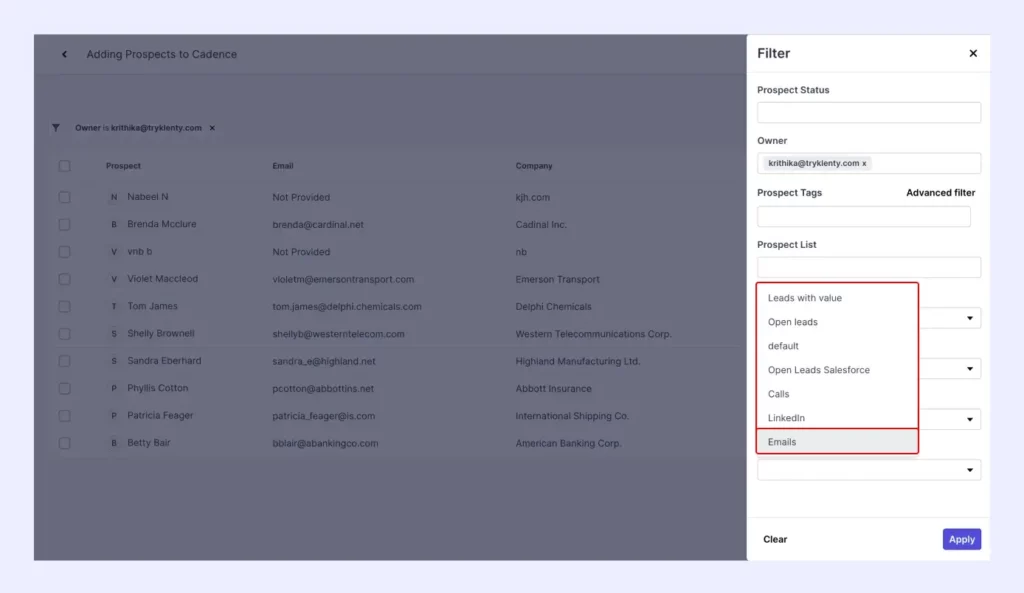 Select the prospect list you want to add to your cadence