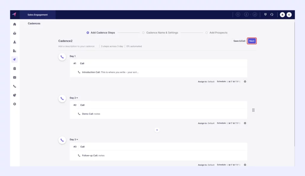 cadence after set your call tasks