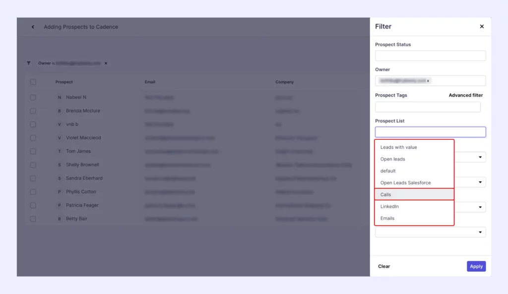 Select your list to import into your cadence