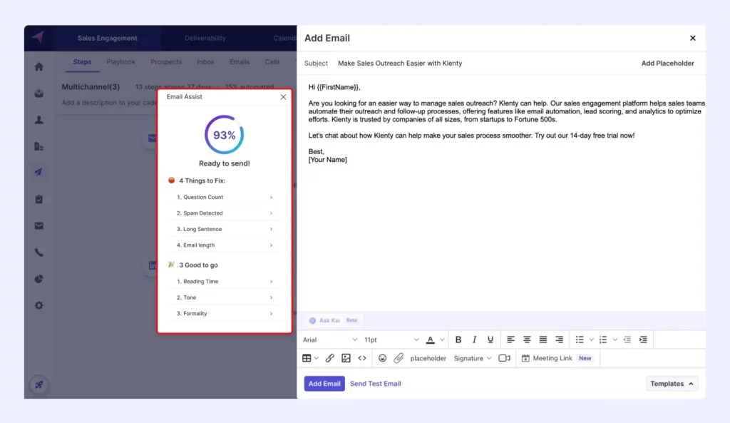 AI Cadences fixes grammar and highlight spam words in Email