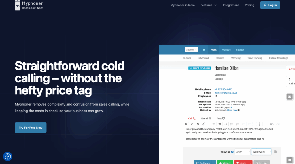 Myphoner landing page
