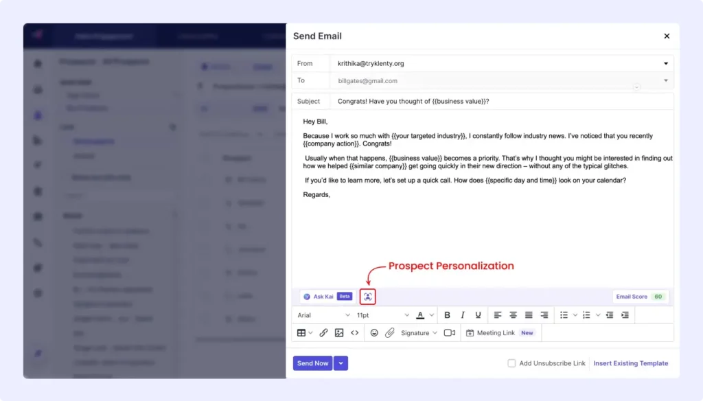 Kai personalizing emails based on prospects detail