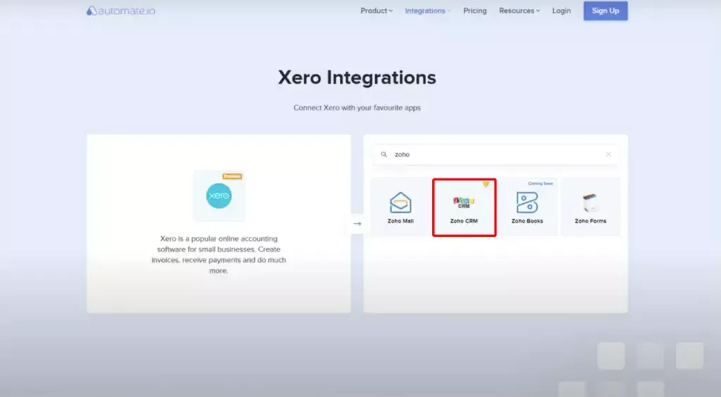 image representing integrate xero with zoho crm with the help of zapier or automate.io