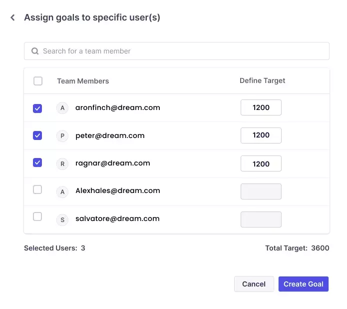 Assign goals to specific user(s) in klenty