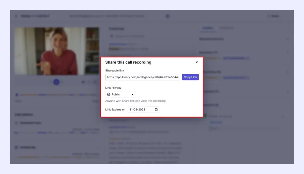 call recording share link privacy feature in Call IQ