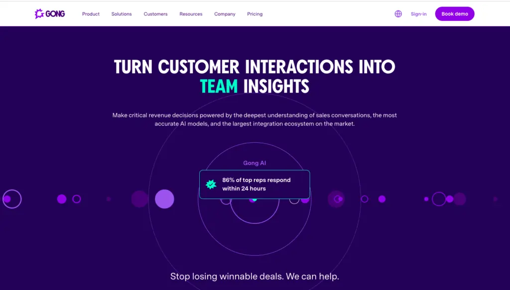 Gong’s Revenue Intelligence Platform landing page