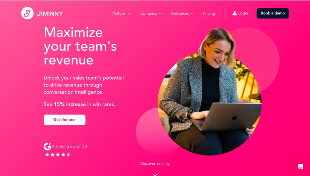 Jiminny's conversation intelligence platform landing page