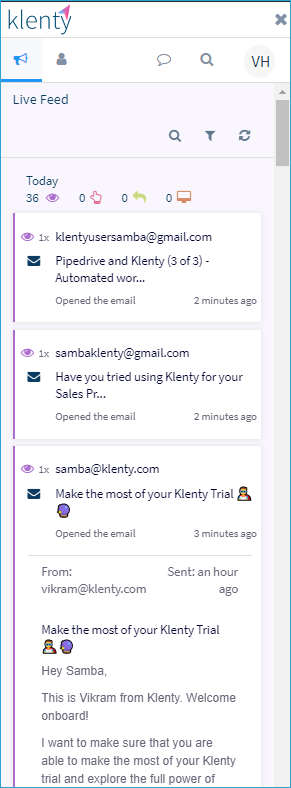Klenty's chrome plugin sending personalized emails via gmail