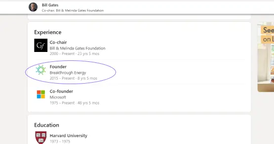 LinkedIn Search of Bill Gates
