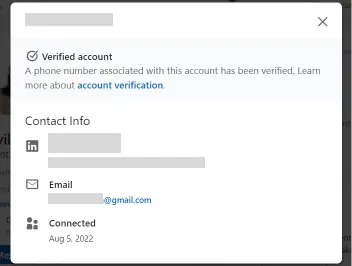 LinkedIn's Contact info window of some profile