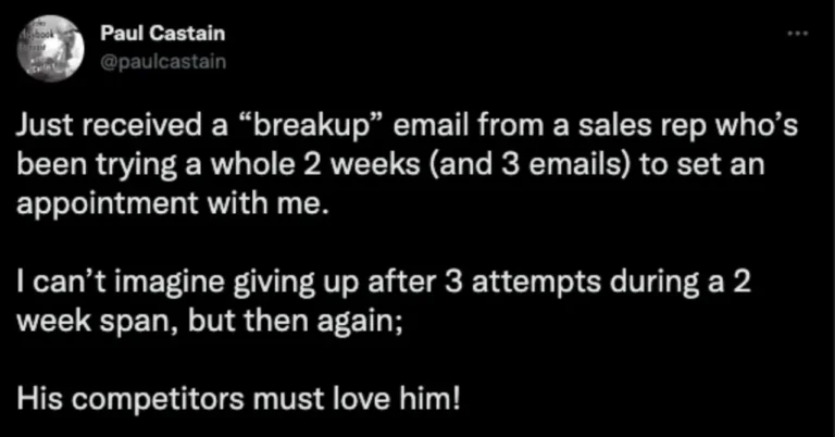 Paul Castains tweet about breakup email