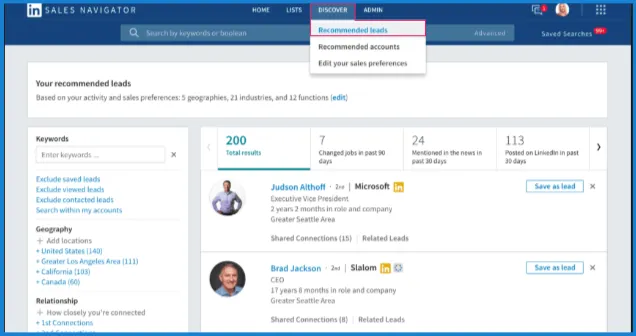 recommended leads  linkedIn sales navigator  linkedIn for b2b sales