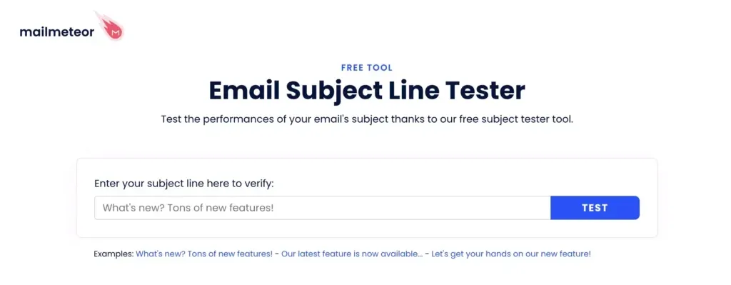 Screenshot of Email Subject Line Tester Tools - Mailmeteor