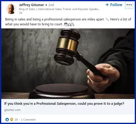 Screenshot of Jeffrey Gitomer's post