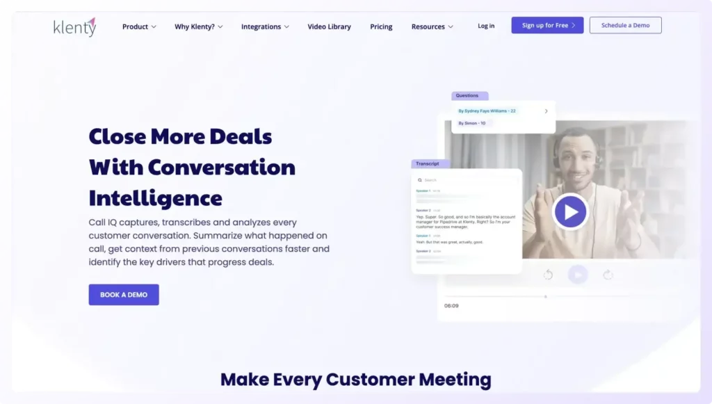 Call IQ by Klenty sales call recording software landing page