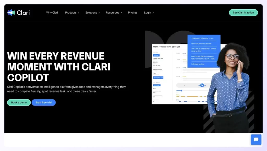 Clari Copilot sales call recording software home page