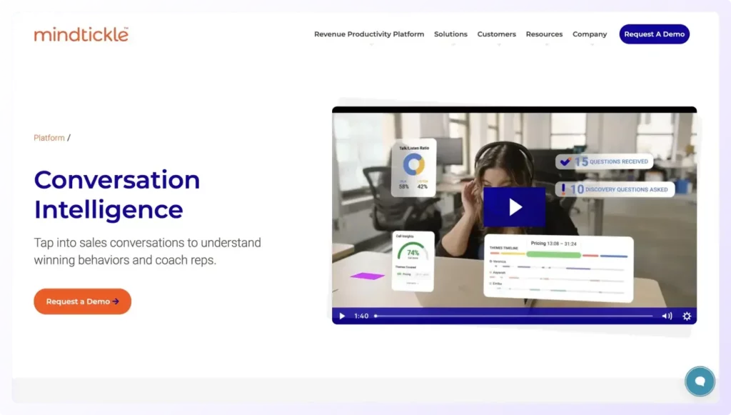 Sales call recording and conversation intelligence software Mindtickle's home page