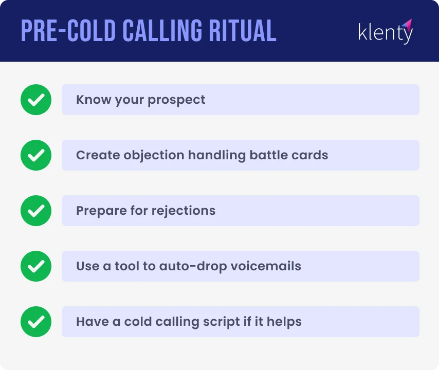 check list for pre-cold calling rituals