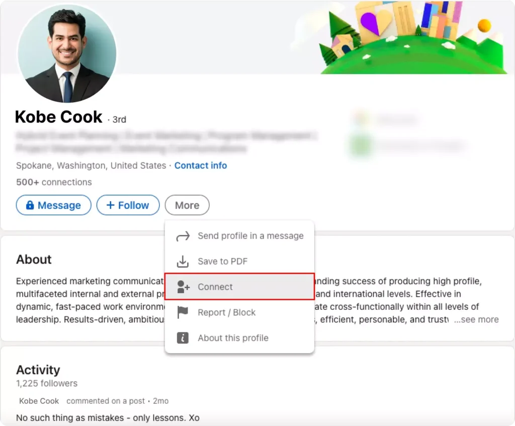 example of a prospect's linkedin profile