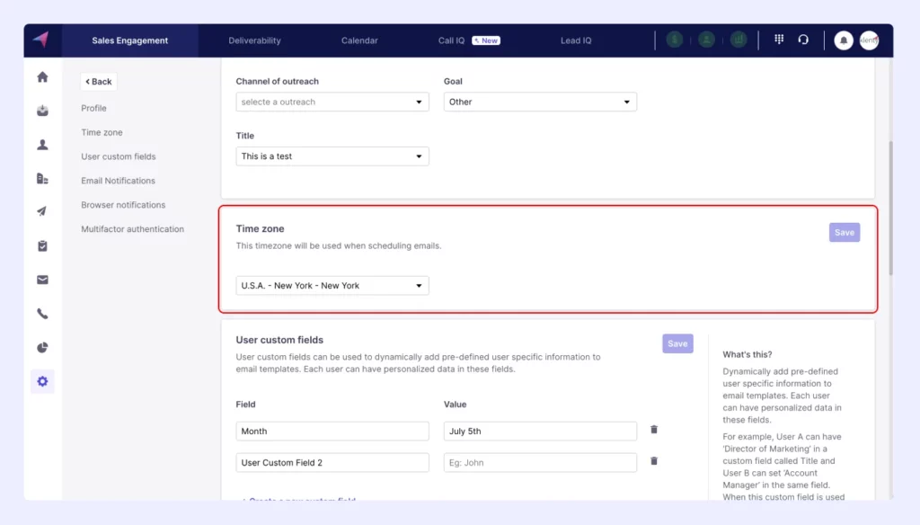 Selecting the time zone based on prospects location with Klenty