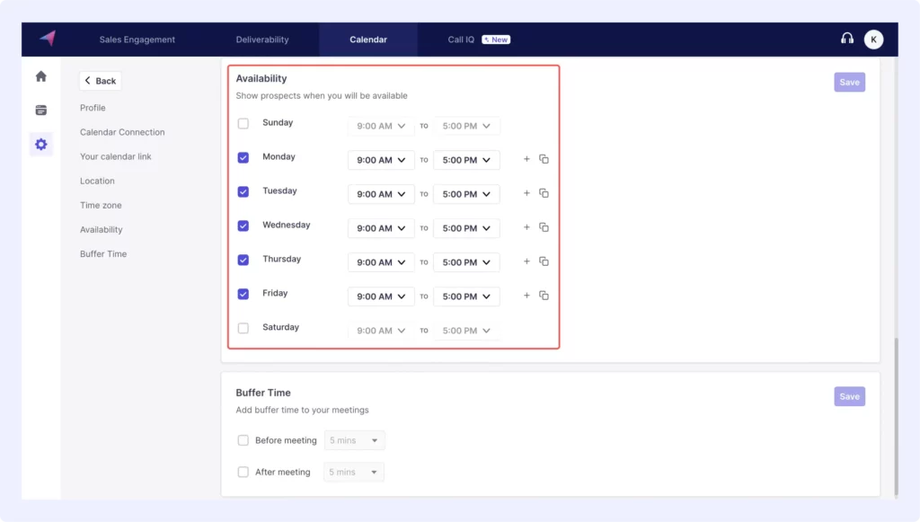 Schedule IQ feature to set your availability
