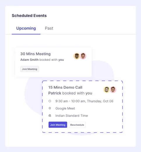 feature to view their scheduled events and interactions