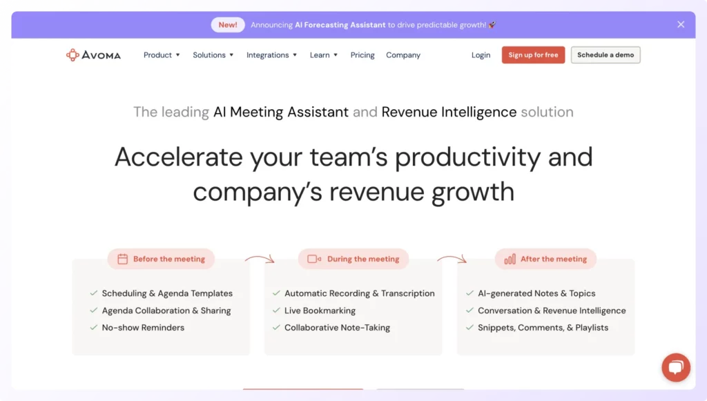 Avoma is an AI meeting assistant designed to assist sales teams