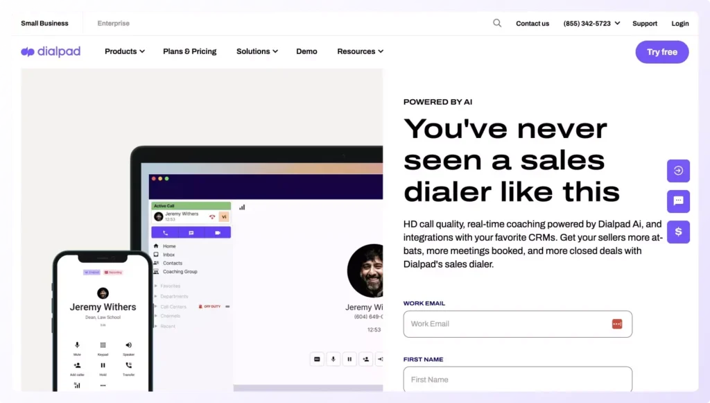 Landing page of Dialpad Cold calling tool.
