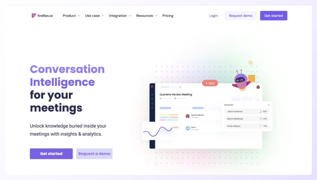 Sales call analysis software Fireflies.ai's landing page