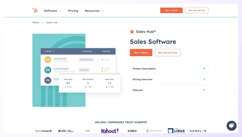 Landing page of Hubspot cold calling software 