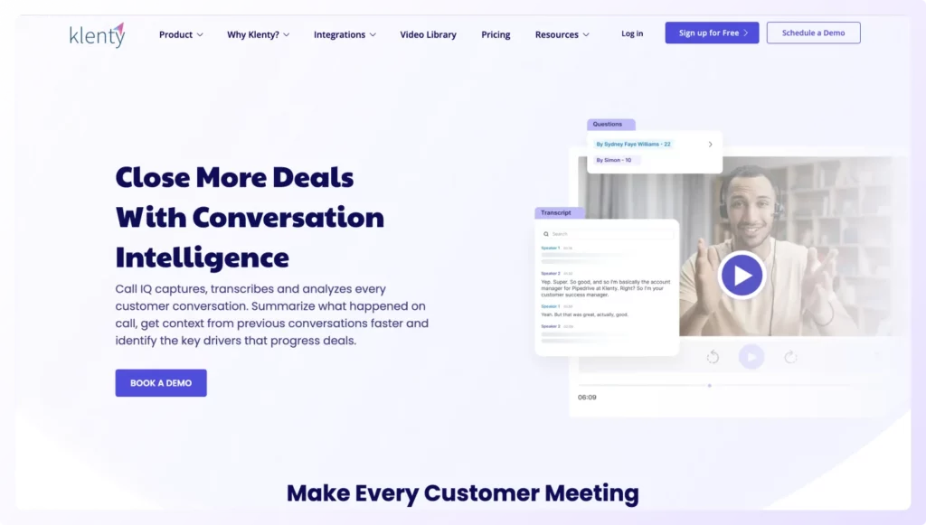 Landing page of Call IQ sales call recording software