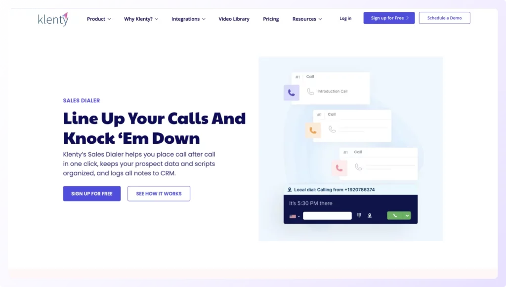 Landing page of Klenty cold calling tool