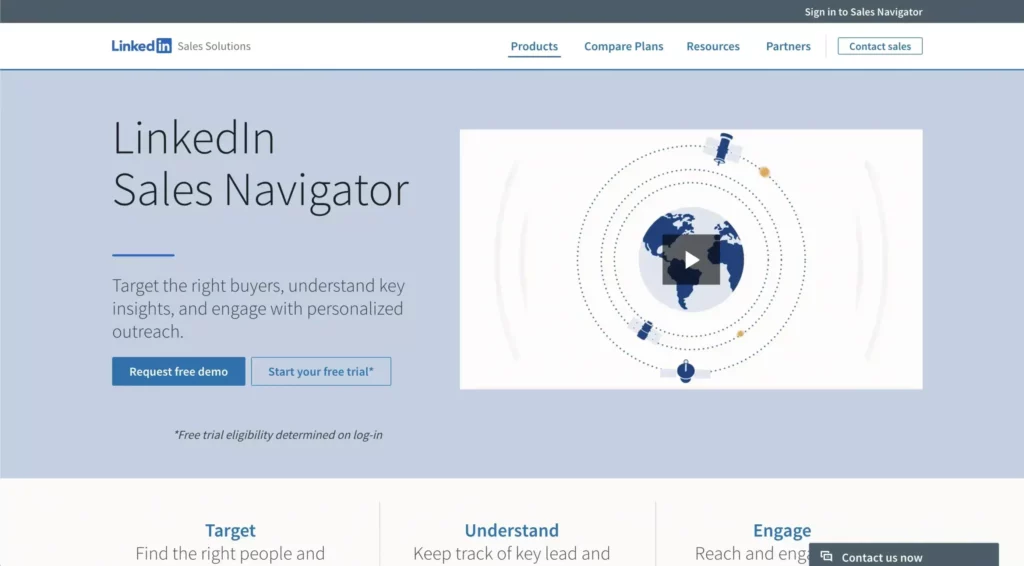 A screenshot of LinkedIn Sales Navigator's landing page. 