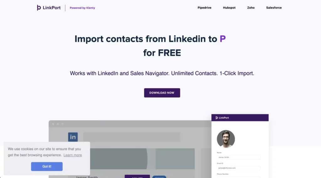 A screenshot of LinkedIn prospecting tool, Linkport's landing page. 