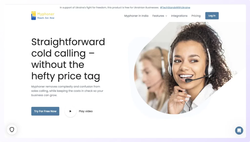 Landing page of Myphoner cold calling software