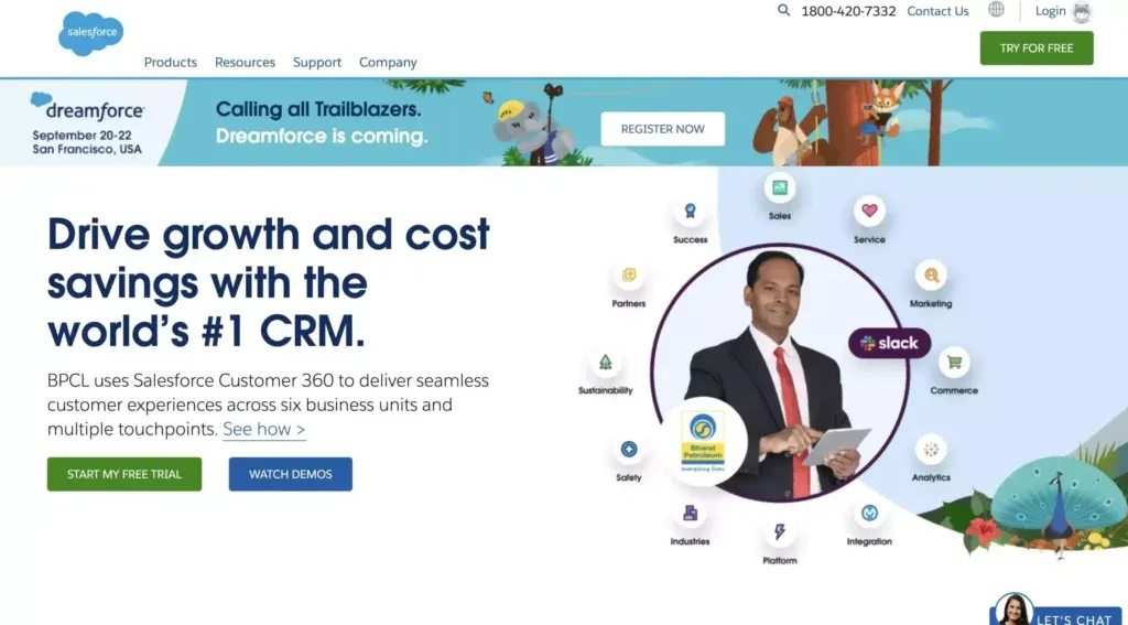 An image of Salesforce's Landing page, a tool when integrated with LinkedIn Sales Navigator taps the outreach data right in your CRM. 
