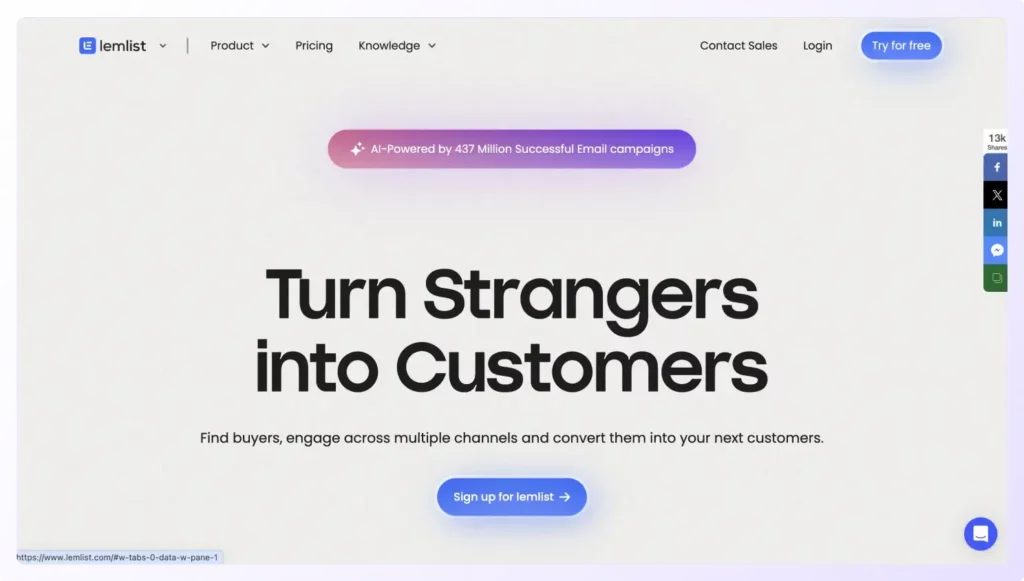 Landing Page of Lemlist