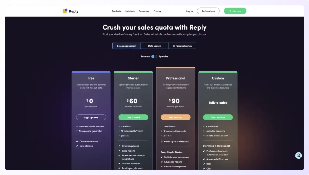 Pricing plans of Reply.io