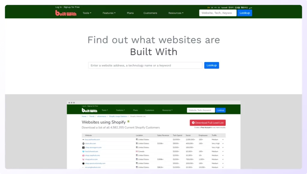 BuiltWith is a data enrichment software 