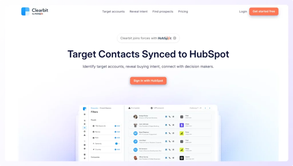 data enrichment software Clearbit by HubSpot