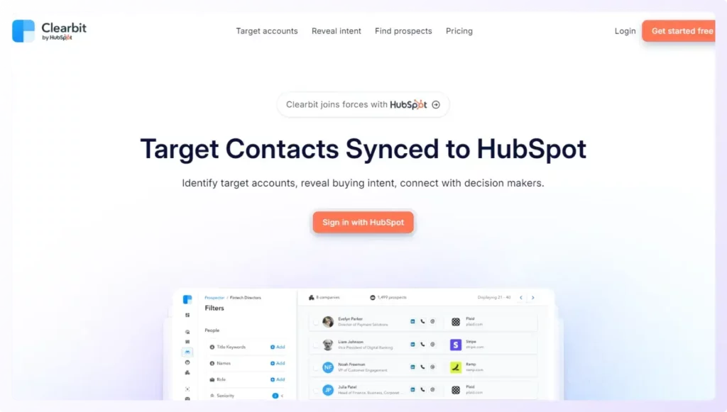 Clearbit by HubSpot sales prospecting tools