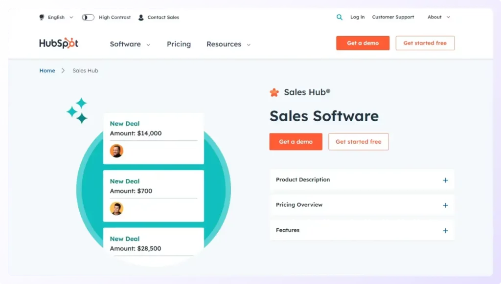 Hubspot Sales Hub sales prospecting software for outreach